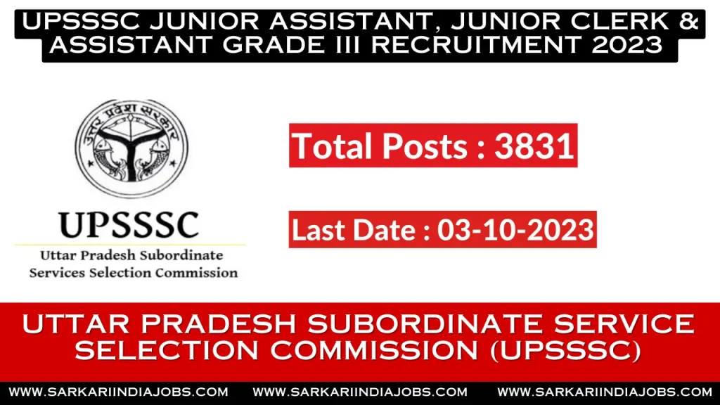 UPSSSC Junior Assistant Clerk AG 3 Recruitment 2023
